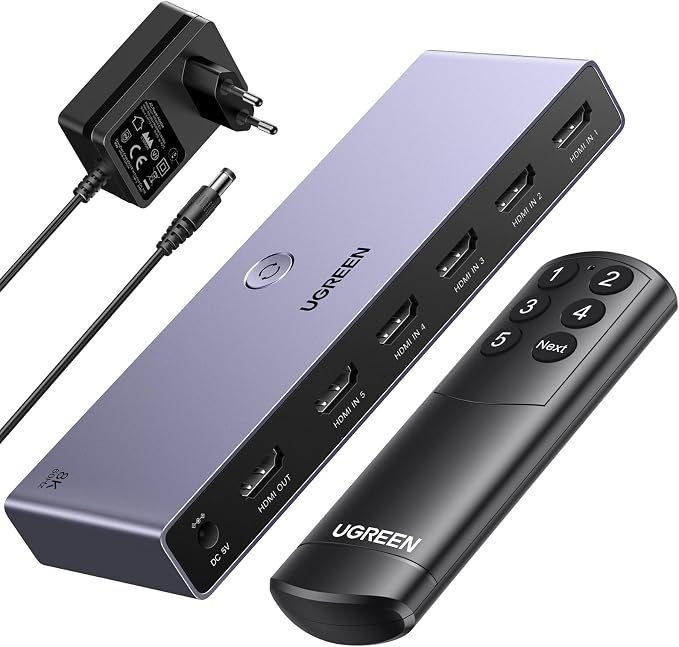 Switch HDMI 2.1 UGREEN 5 entrées / 1 sortie – 4K 144 Hz, 8K 60 Hz et télécommande